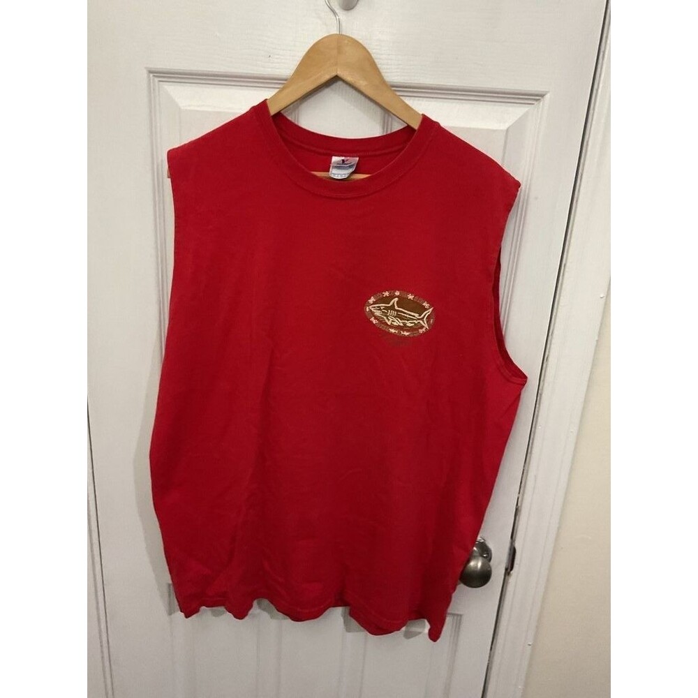 Yazbek Red Sleeveless Shark Graphic Shirt